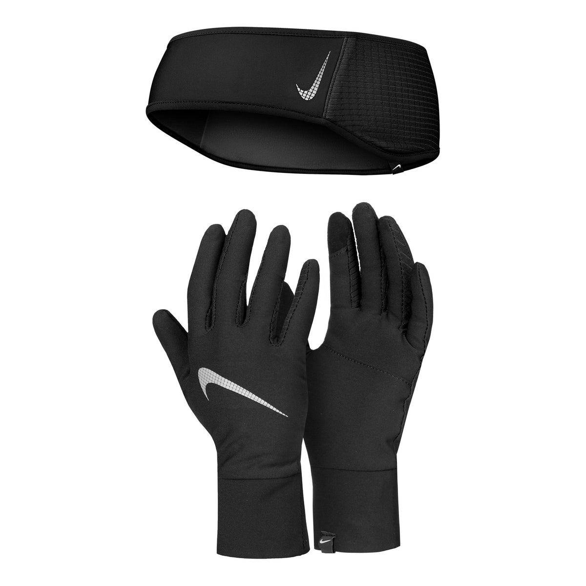 Nike Essential Running Set Stirnband + Běžecké rukavice Dámy-černá,stříbrná