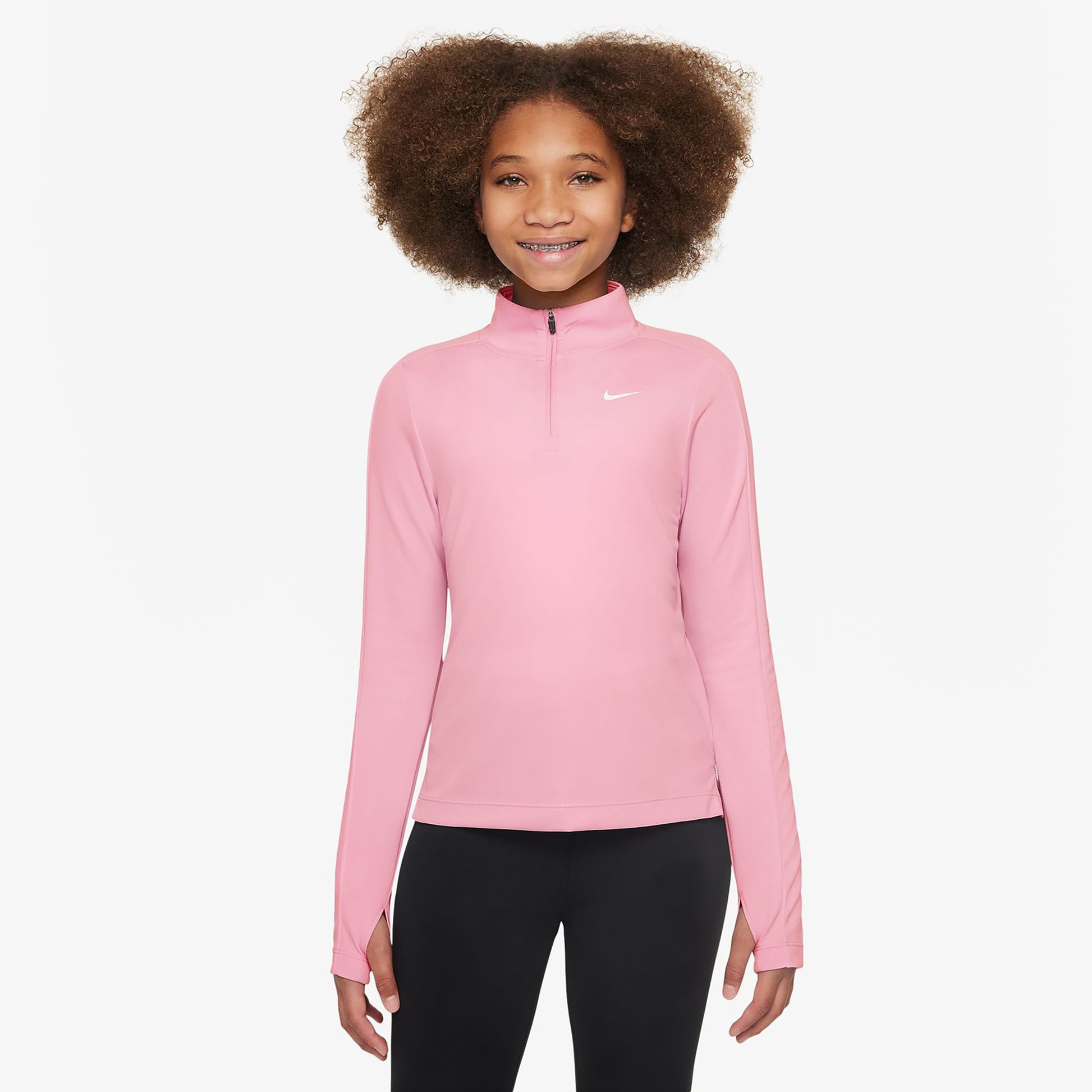 Nike Dri-Fit Half-Zip S Dlouhým Rukávem Dívky-Růžová