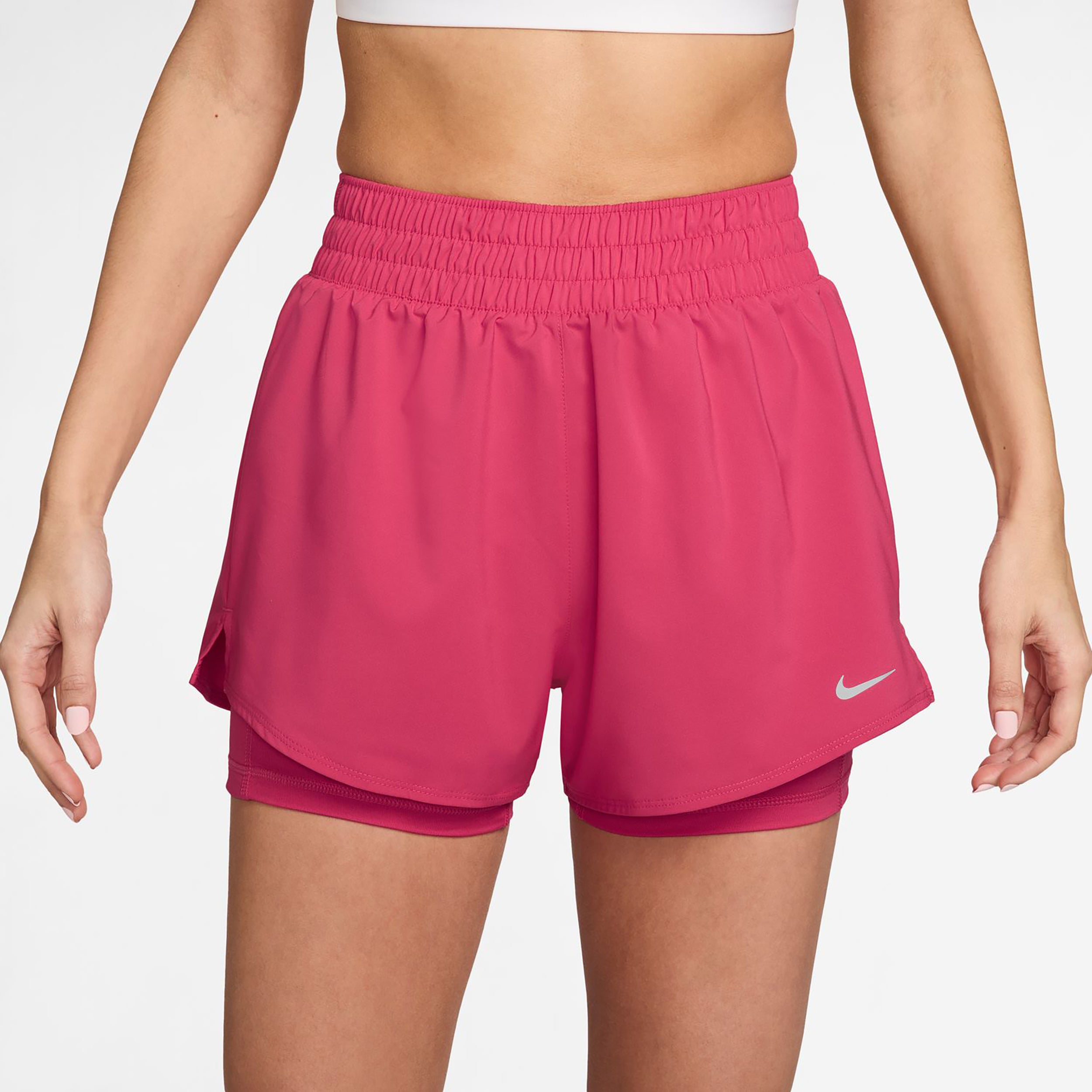 Nike Dri-Fit One Mid Rise 2in1 3in Šortky Dámy - berry, stříbrná