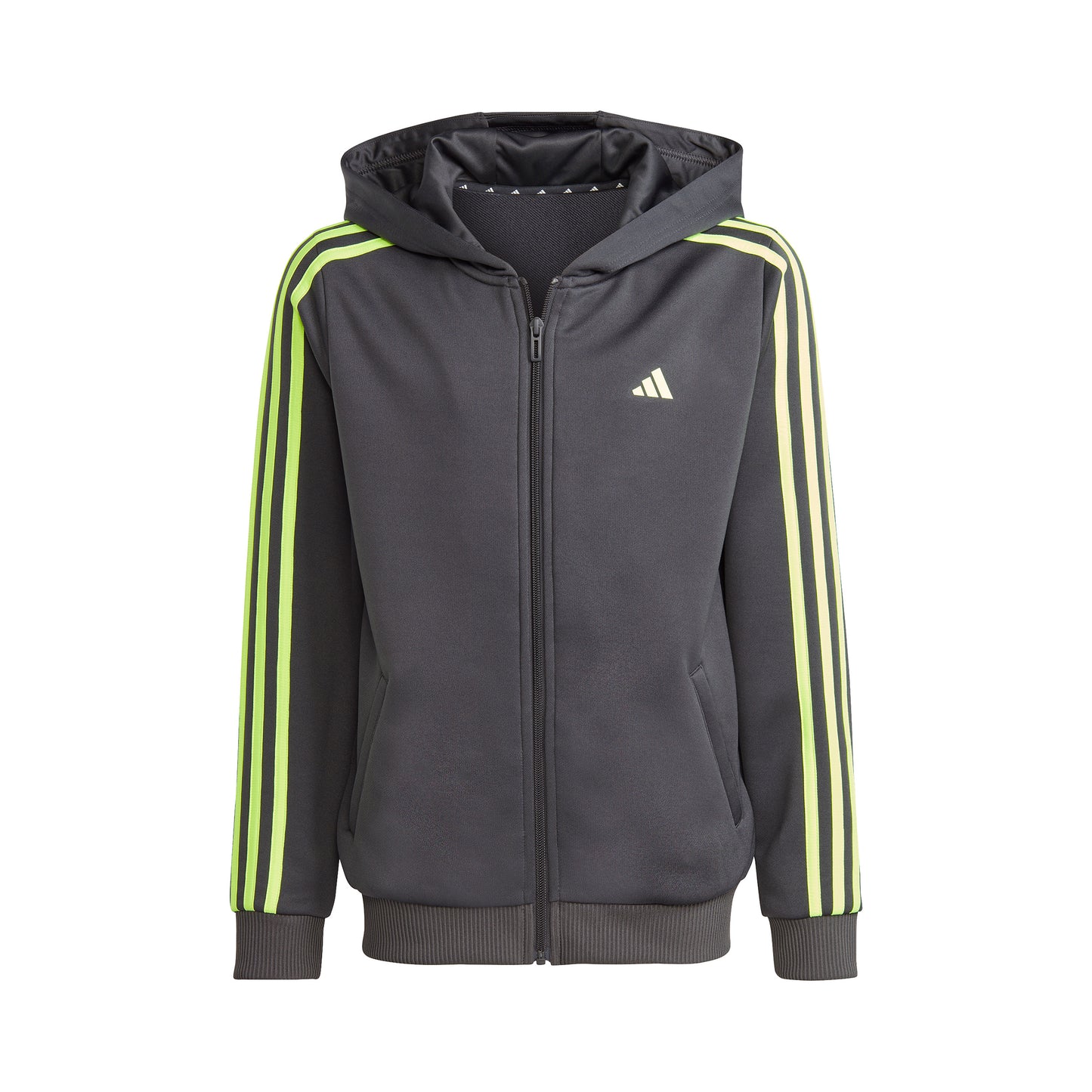 adidas Training ES 3 Stripes Full-Zip Mikina s kapucí Děti - tmavě šedá, neonově zelená