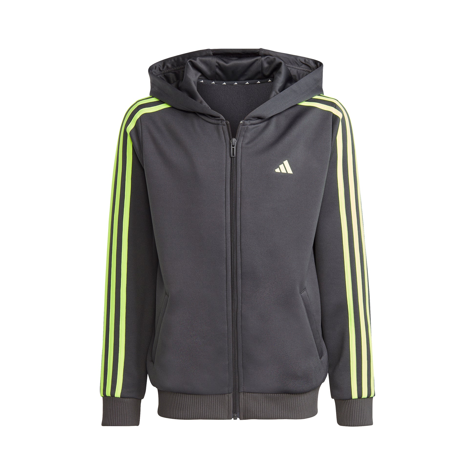 adidas Training ES 3 Stripes Full-Zip Mikina s kapucí Děti - tmavě šedá, neonově zelená