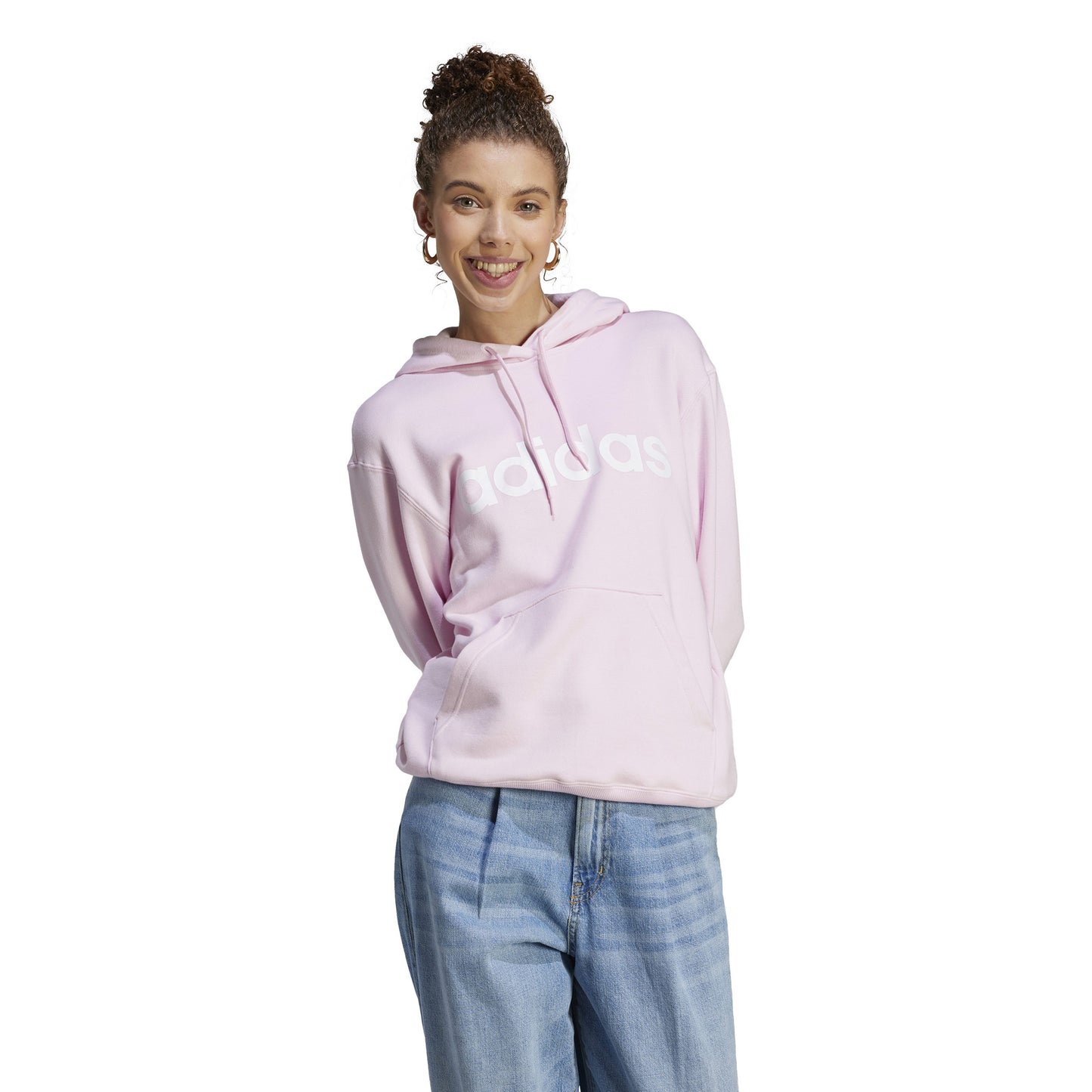 adidas Linear French Terry Hoody Dámy - růžová, bílá