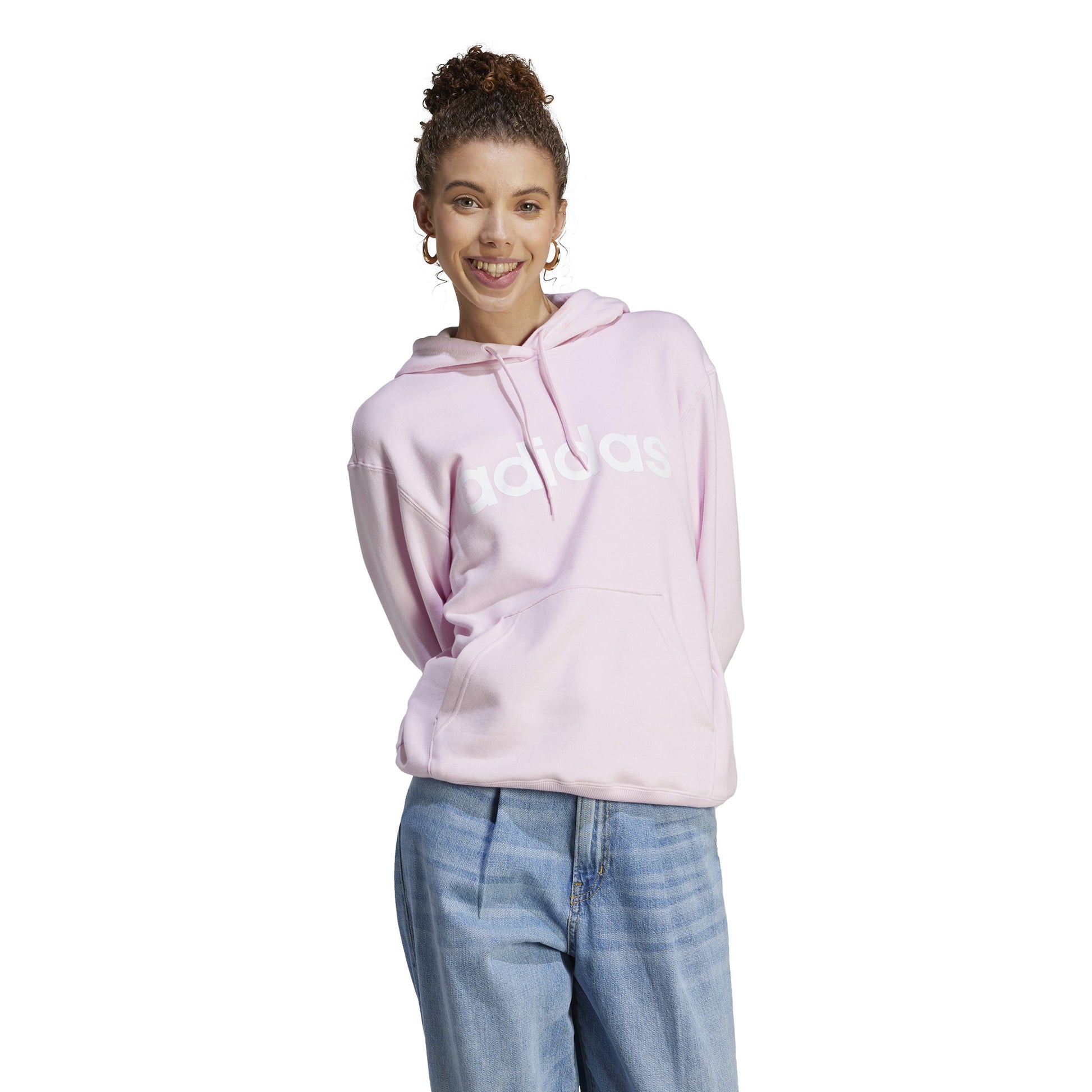 adidas Linear French Terry Hoody Dámy - růžová, bílá