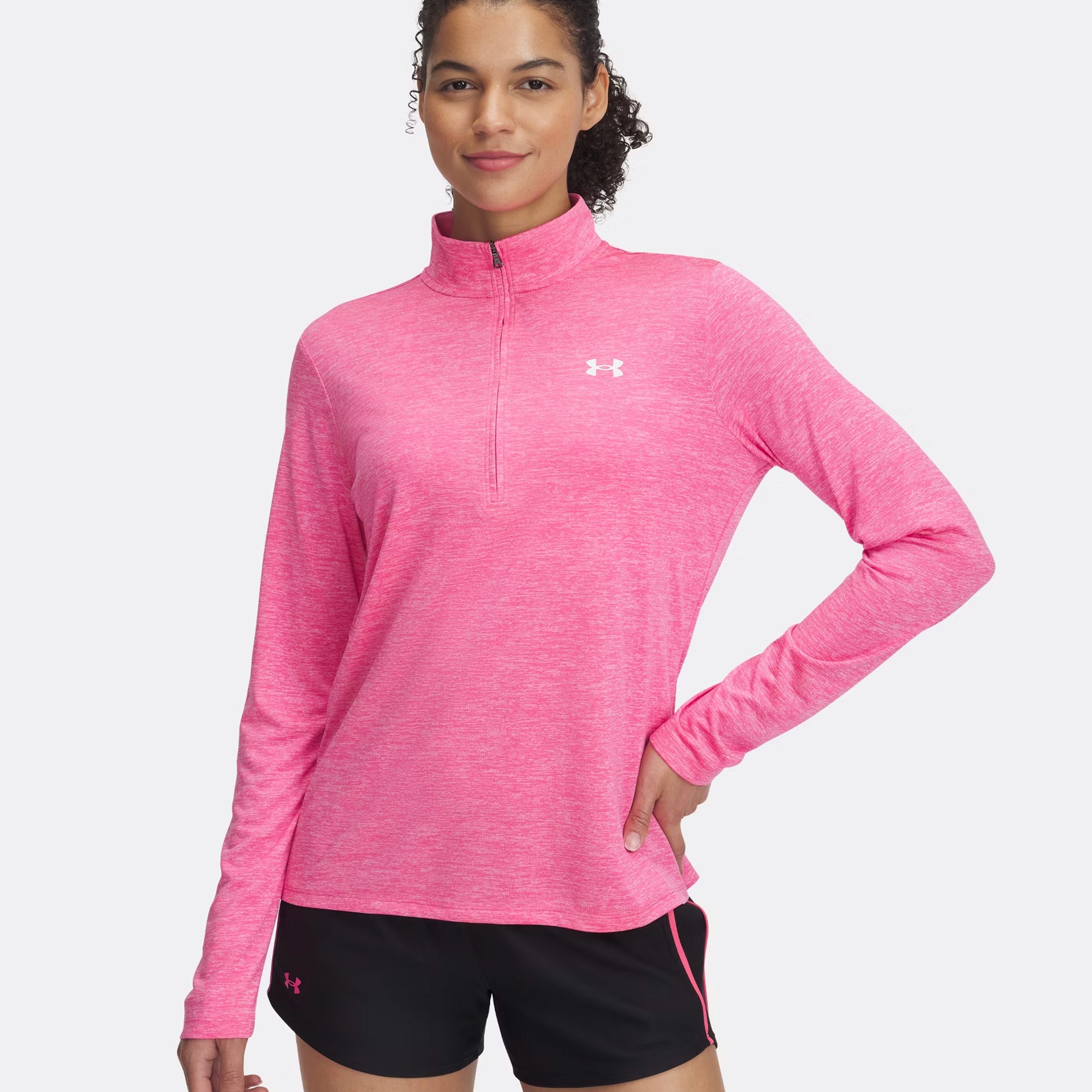 Under Armour Tech 1/2 Zip-Twist S Dlouhým Rukávem Dámy-Růžová,Bílá