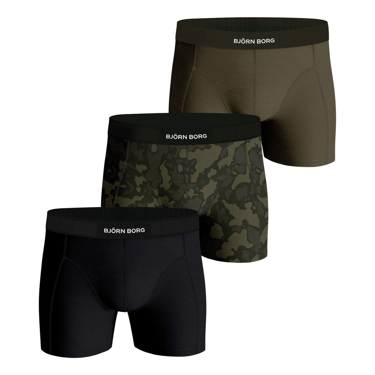 Björn Borg Premium Cotton Stretch Trenýrky 3ks v baleni Muži - černá, khaki