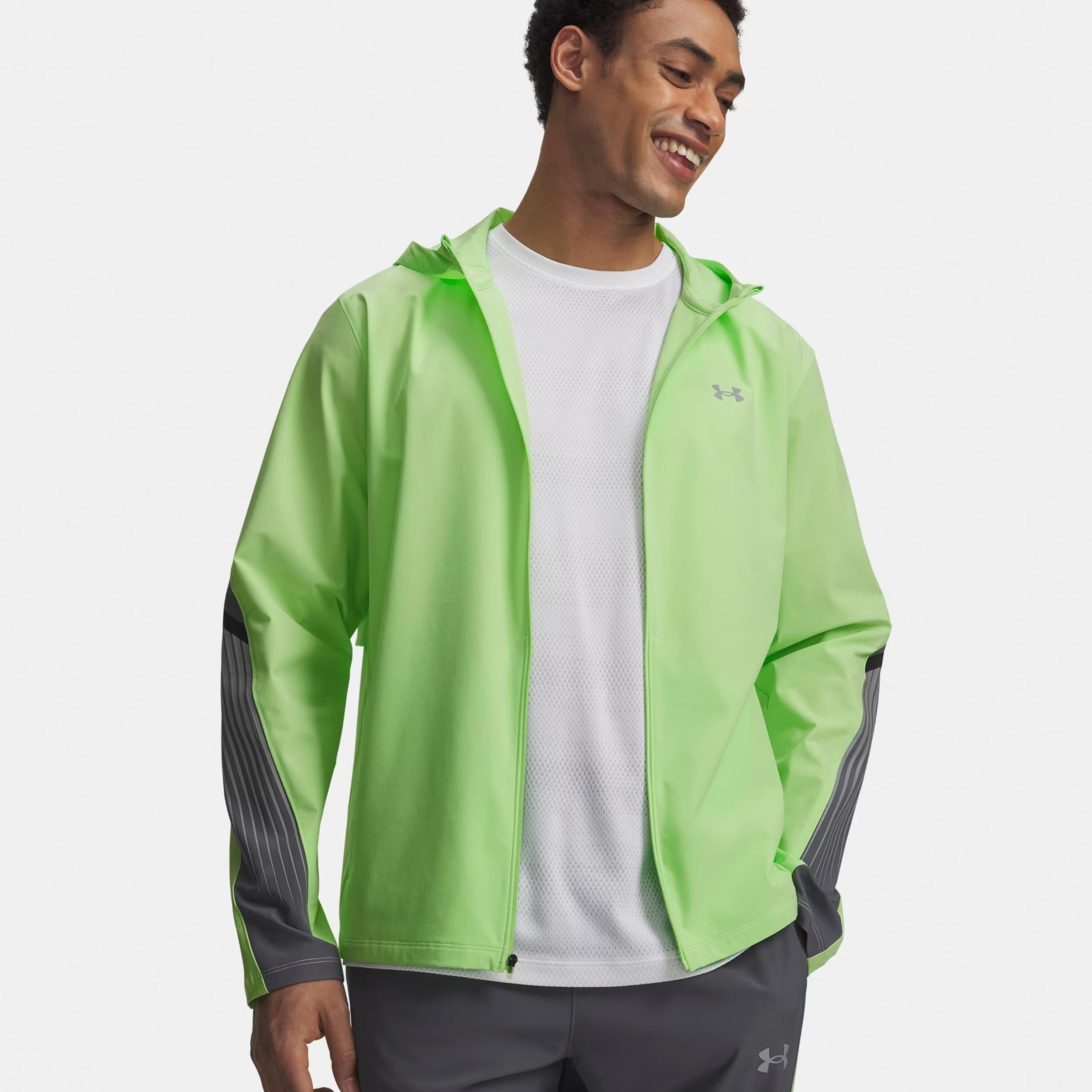 Under Armour Velociti Storm Hooded  Běžecká bunda Muži-neonově zelená, tmavě šedá