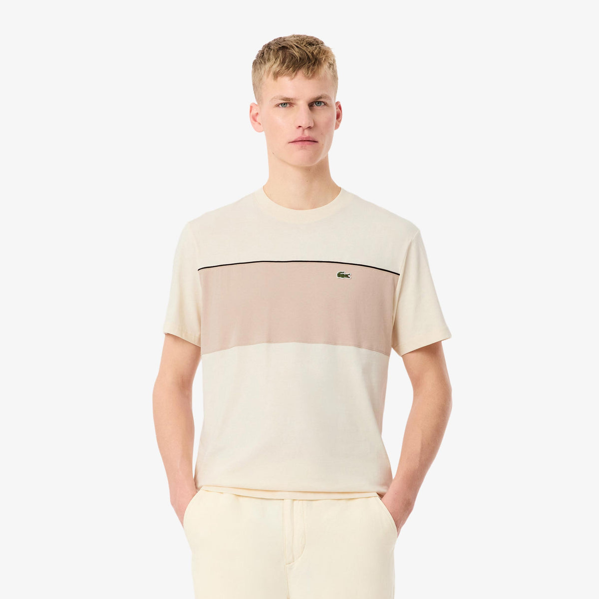 Lacoste Colorblock Tričko Muži - krémová, béžová