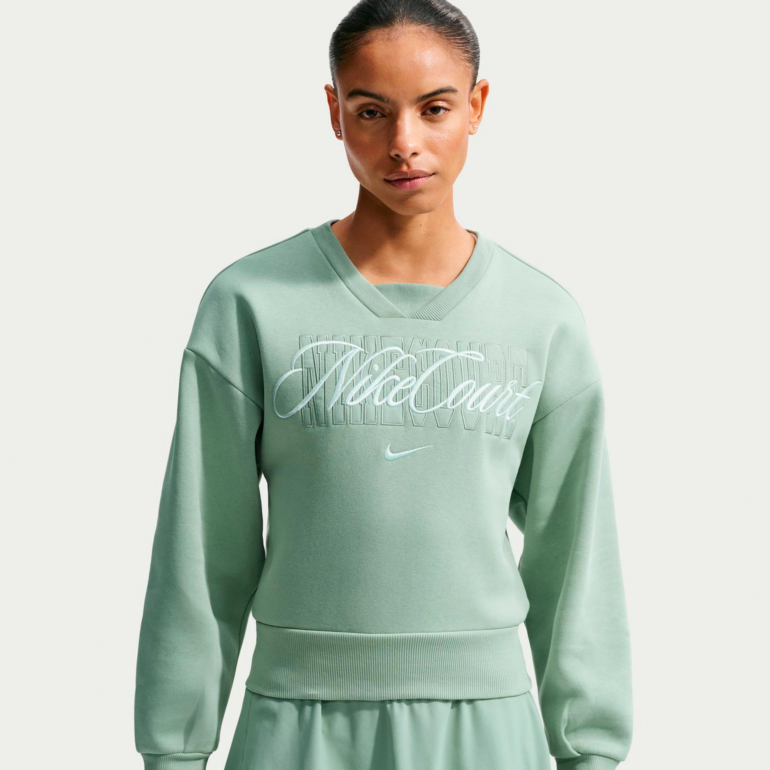 Nike Court Fleece Crew Mikina Dámy - sivozelená, zelená