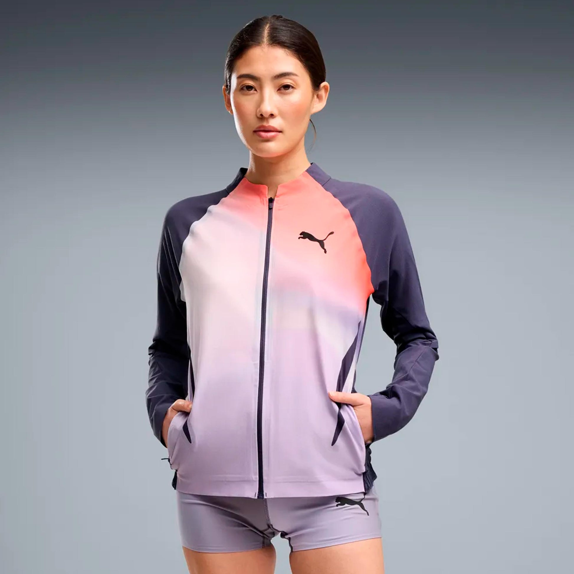Puma Lightspeed Ultraweave Graphic  Běžecká bunda Dámy - šedá, oranžová