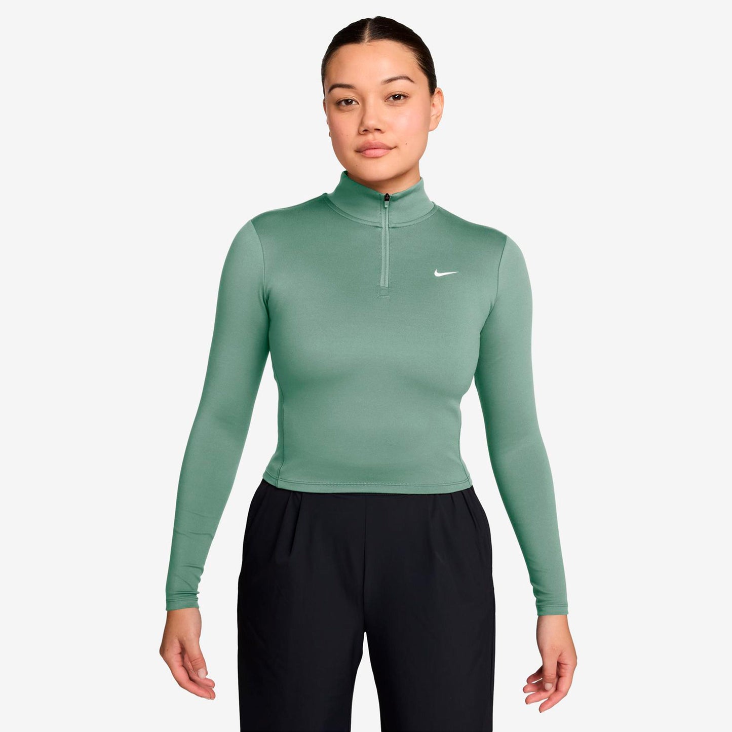 Nike One Dri-Fit Quarter Zip S dlouhým rukávem Dámy - sivozelená, bílá