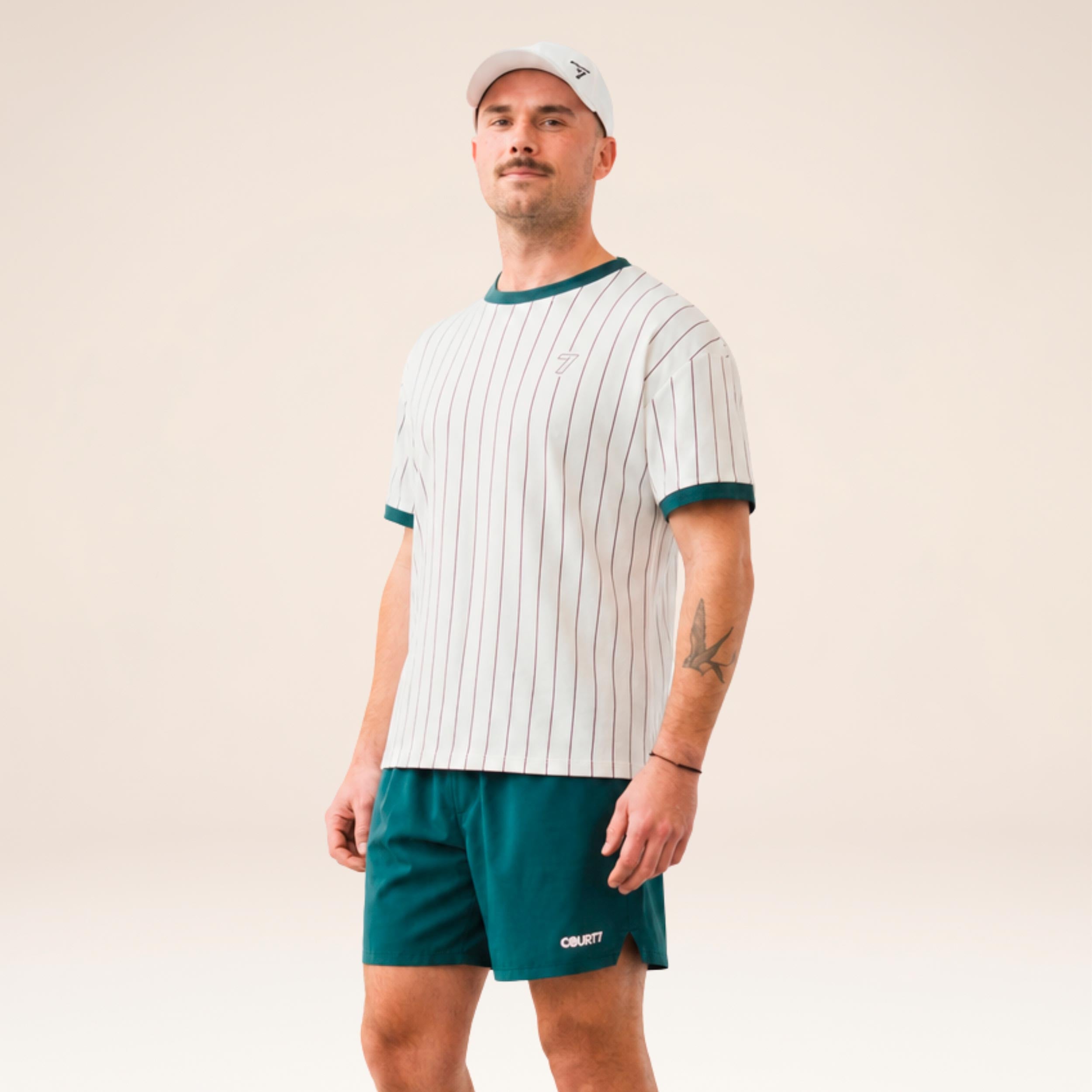 COURT7 AD-IN Stripes 2.0 Tričko Unisex - krémovo-biela, tmavě zelená