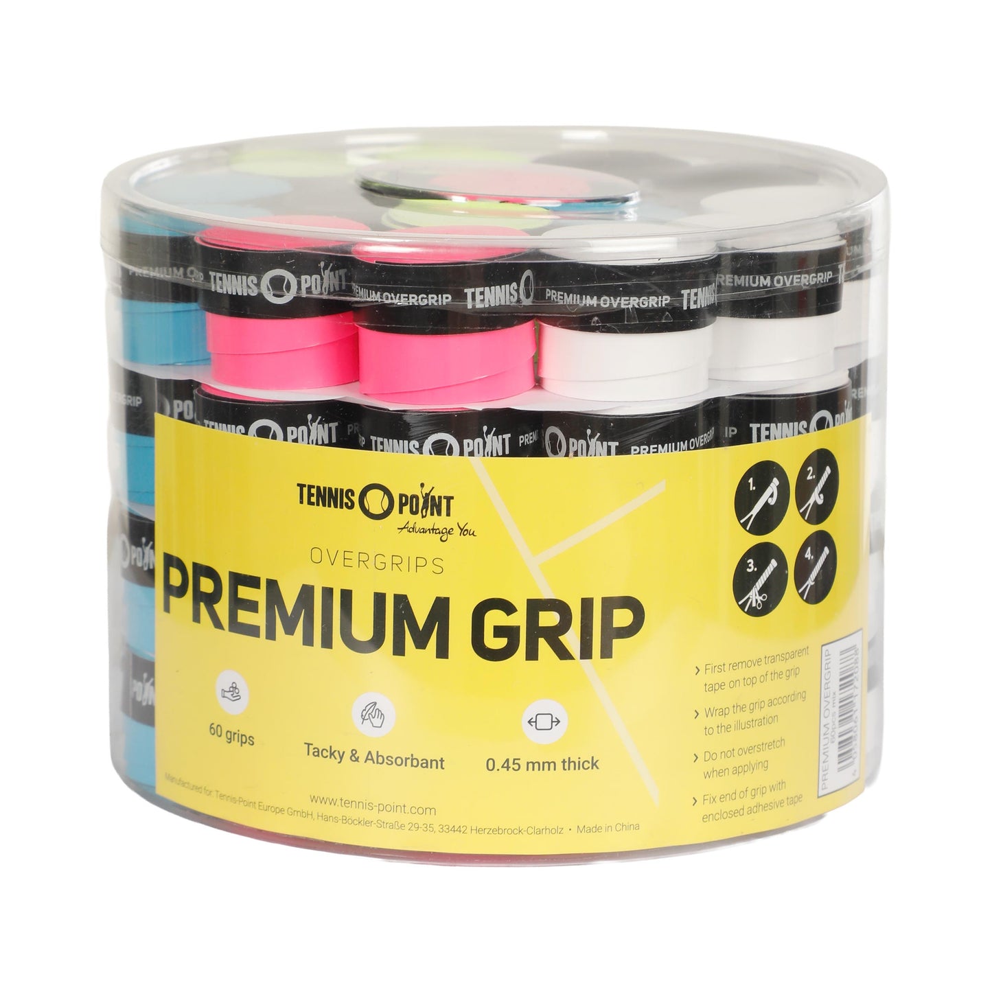 Tennis-Point Premium Grip Vrchní omotávka pro tenisovou raketu 60ks box - vícebarevné