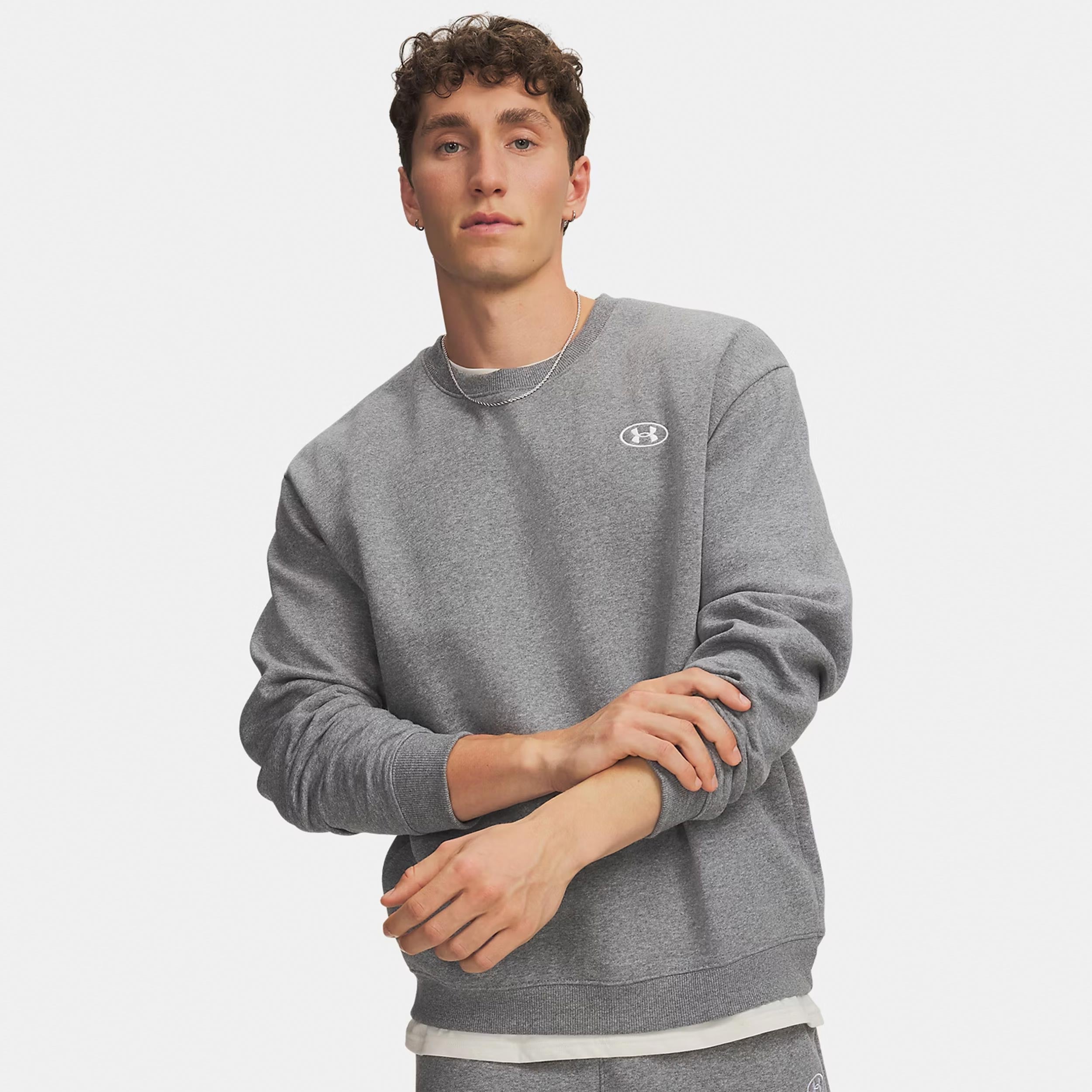 Under Armour Rival Fleece Crew Mikina Muži - šedá, bílá