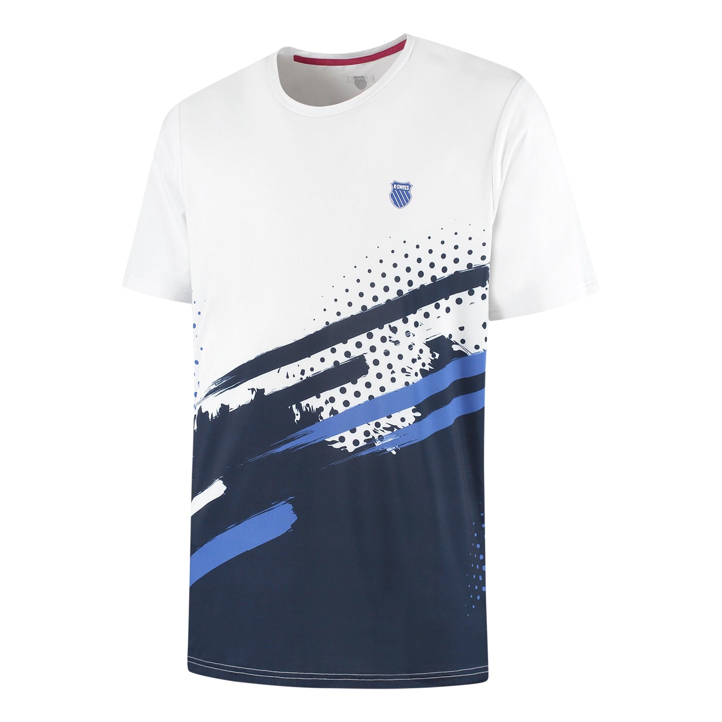 K-Swiss Hypercourt Print Crew Stripe Tričko Muži - bílá, tmavě modrá