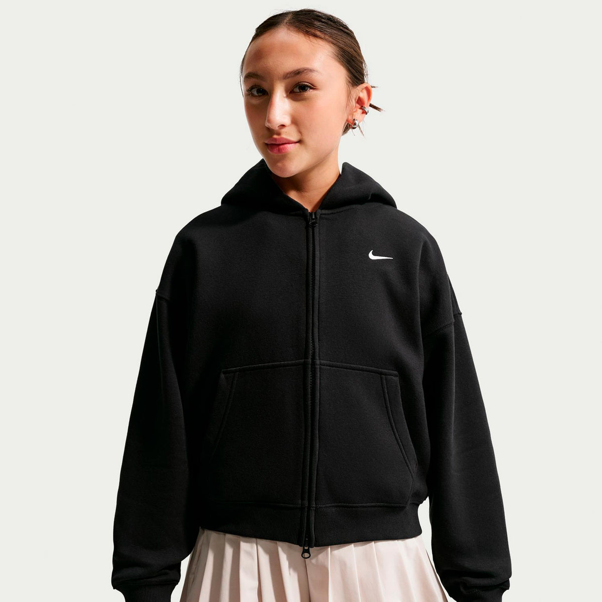Nike Oversized Fleece Full-Zip Mikina s kapucí Dívky - černá